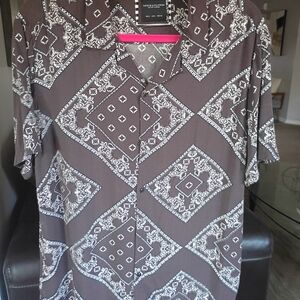 Men's Brown Bandana Print Short-Sleeve Shirt